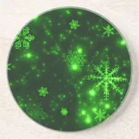 Snowflakes with Green Background Sandstone Coaster