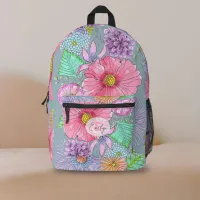 Captivating Watercolor Blossoms Leaves and Name Printed Backpack