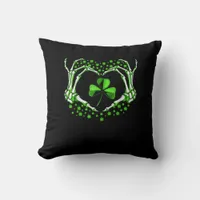 Skeleton Hand Heart Shamrock St Patricks Day Paddy Throw Pillow