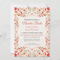 Red Orange Gold Floral Elegant Spanish Wedding Invitation