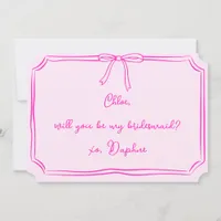 Handwritten Coquette Bow Pink Bridesmaid Proposal Invitation