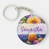 Pretty Colorful Digital Ai Art Flowers  Keychain