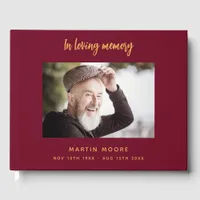 Memorial funeral loving memory burgundy photo guest book