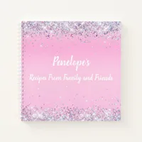 Pink Holographic Glitter Monogram Recipes Notebook