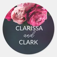 Chic Pink Peony Couple Names Wedding Envelope Seal