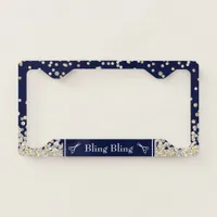 Gold Silver Glitter Confetti Scissors Navy Custom License Plate Frame