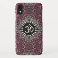 Silver Om Vintage Pink Damask  iPhone 3 Cover