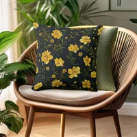 Elegant Yellow Buttercup Flowers Throw Pillow