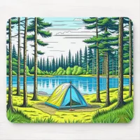 Nature Camping Themed Tent in the Woods Mouse Pad