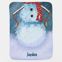 Cute Snowman Personalized Christmas Baby Blanket