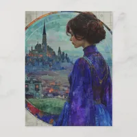 The Lady in the City Dressed in Elegant Blue Postcard