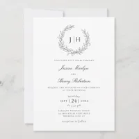 Elegant Leafy Monogram Crest Wedding Invitation