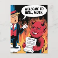 Evil Trump Cartoon Welcome to Hell Musk Postcard