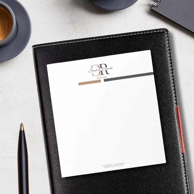 Black Gold Monogram Simple Modern Notepad