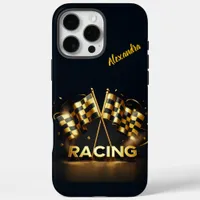 Race day thrill with black and gold flags! iPhone 16 pro max case