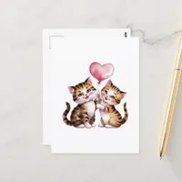 Adorable kittens and heart balloons postcard