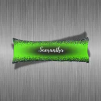 Monogrammed Name Black Glitter on Lime Green | Body Pillow