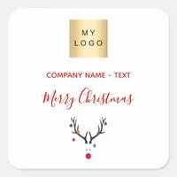 Christmas white red reindeer business logo square sticker