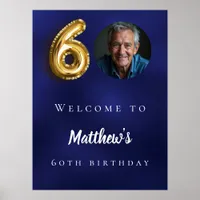 Navy blue gold 60th photo birthday party welcome poster