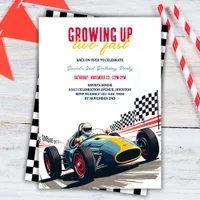 Growing Up Two Fast Race Car Boy 2nd Birthday Invitation