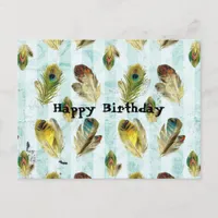 Vintage Feathers Happy Birthday Postcard