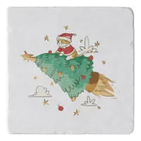 Flying Christmas Tree Santa Cat   Trivet