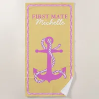 Rope and Anchor Pink First Mate ID402 Beach Towel