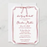 She's Tying the Knot Crimson Red Bow Bridal Shower Invitation