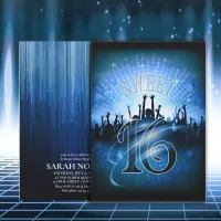 Disco Lights Sweet 16 Blue ID777 Invitation