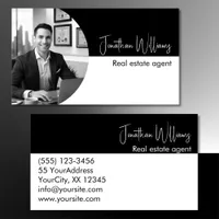 Modern real estate agent round photo black white business card