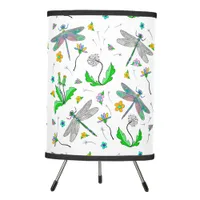 Whimsical Dragonflies and Dandelions Hand Drawn  Tripod Lamp