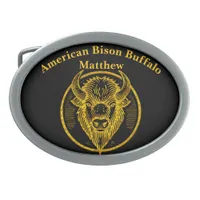 Engraved Bison Buffalo Head in Circular Design Belt Buckle