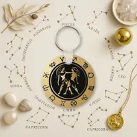 Airy Gold Twin Gemini Zodiac Wheel Keychain