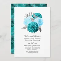 Teal and Silver Floral Wedding Rehearsal Dinner Invitation