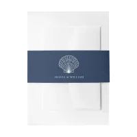 Navy Blue Seashell Beach Minimal Wedding  Invitation Belly Band