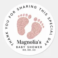Rose Gold Glitter Baby Feet Baby Shower Thank You Classic Round Sticker