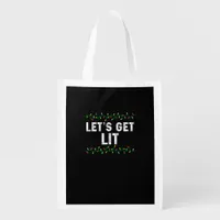Let's Get Lit Pajamas Funny Cute Lights Christmas  Grocery Bag