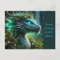 Magical Turquoise Christmas Dragon Holiday Postcard