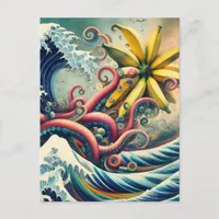 A Surreal Banana Octopus Rides a Wave Postcard