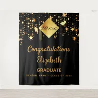Graduation party black gold stars graduate tapestry