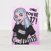 Punk Gamer Teen Girl Pink 17th Birthday Card