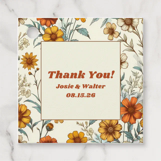 Vintage Floral 70s Retro Custom Wedding Thank You Favor Tags