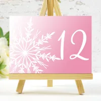 White Snowflakes on Pink Winter Table Numbers