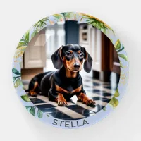 Personalized Animal Photo Blue Botanical Pet Dog Paperweight