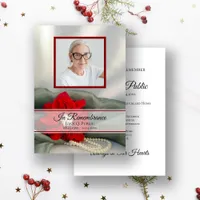 Red Poinsettia Pearls Death Anniversary Memorial Invitation