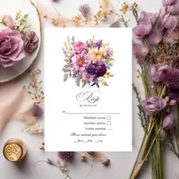 Mauve and Gold Floral Wedding RSVP Card