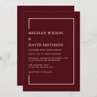 Simple Minimalist Burgundy Modern Wedding   Invitation