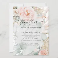 Rustic Coral Rose Floral Watercolor  Invitation