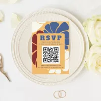 Retro Groovy Boho Chic Floral Wedding QR CODE RSVP Card