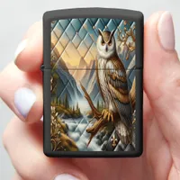 Elegant Owl Over Ocean Leather Art Zippo Lighter